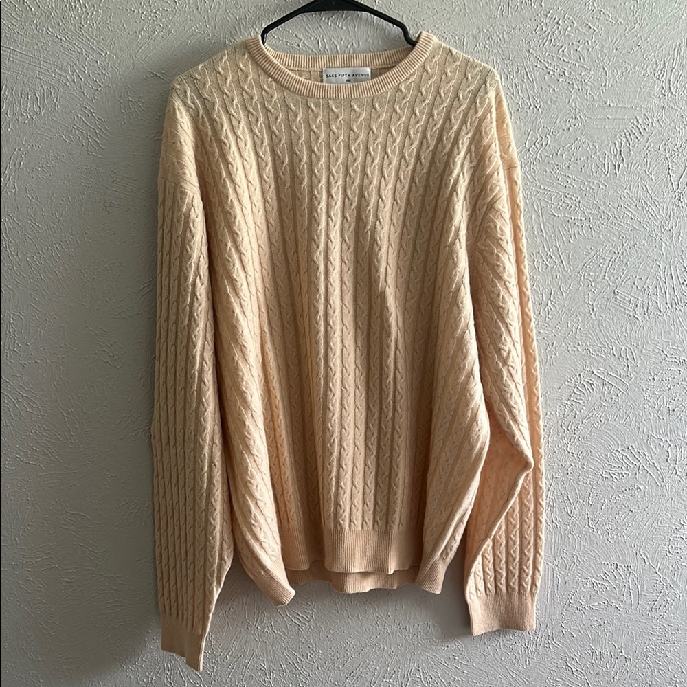 SAKS FIFTH AVENUE 100% cashmere cream Cable Knit Sweater